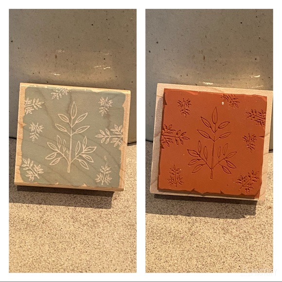 Set of 4 Wood Block Rubber Stamps Leaves Hero Arts - Picture 3 of 8